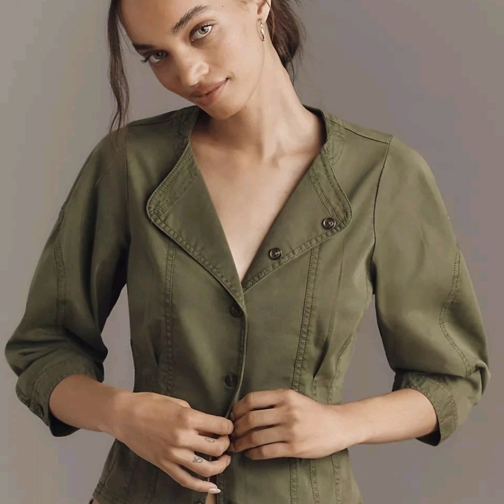 NWOT Anthropologie Pilcro Button Down Olive Green Corset Jacket